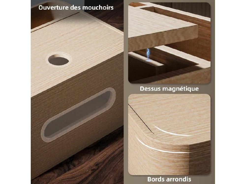 Vente Unique Organiseur De Bureau Rangement Bureau - 2 Compartiments Boîte à Mouchoirs - Aspect Bois Naturel