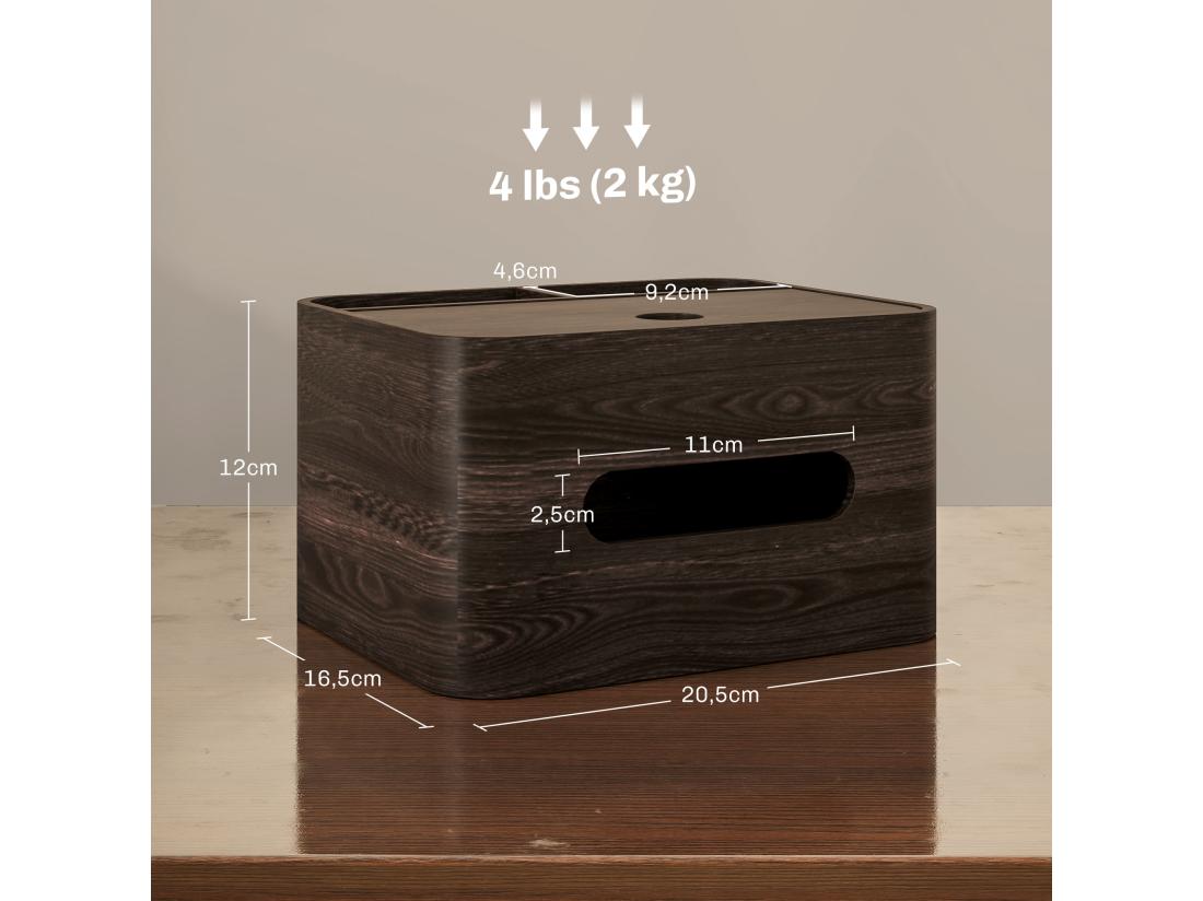 vente unique Organiseur de bureau rangement bureau - 2 compartiments boîte à mouchoirs - aspect bois foncé