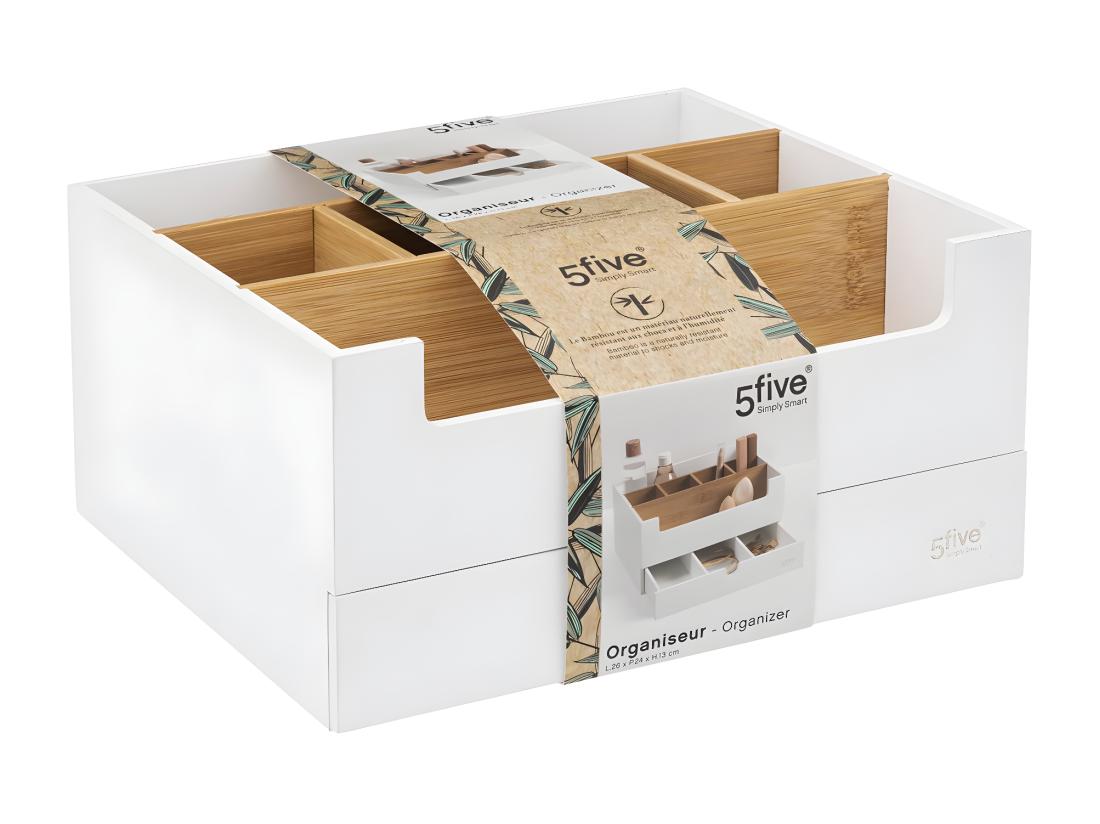 Vente Unique Organiseur Rangement Maquillage 1 Tiroir 9 Compartiments Blanc Et Bambou