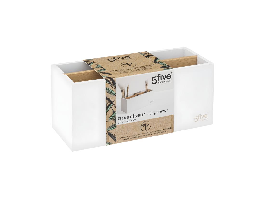 Vente Unique Organiseur Rangement Maquillage 4 Compartiments Blanc Et Bambou