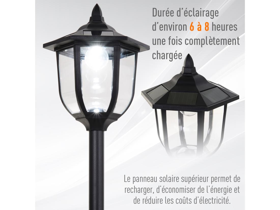 Vente Unique Outsunny Luminaire Extérieur Solaire Lampadaire Lanterne Classique LED 60 Lm Max. Dim. 26L X 26l X 177H Cm Noir
