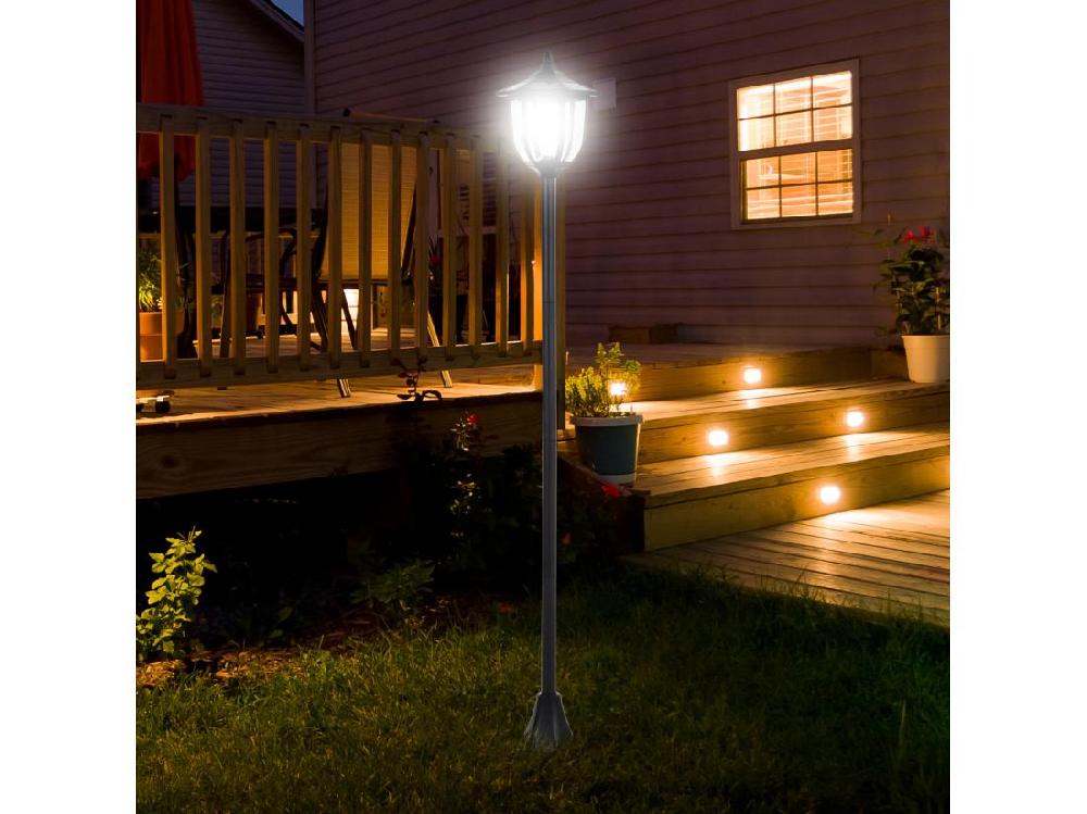 Vente Unique Outsunny Luminaire Extérieur Solaire Lampadaire Lanterne Classique LED 60 Lm Max. Dim. 26L X 26l X 177H Cm Noir