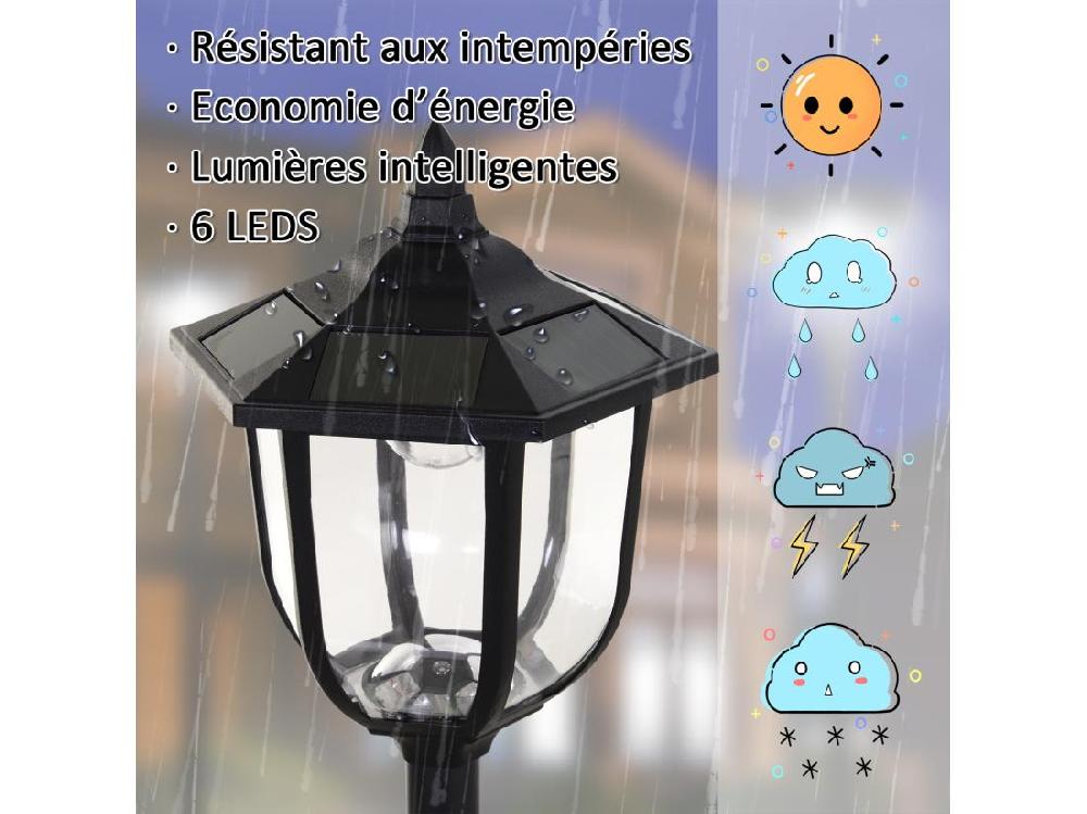 Vente Unique Outsunny Luminaire Extérieur Solaire Lampadaire Lanterne Classique LED 60 Lm Max. Dim. 26L X 26l X 177H Cm Noir