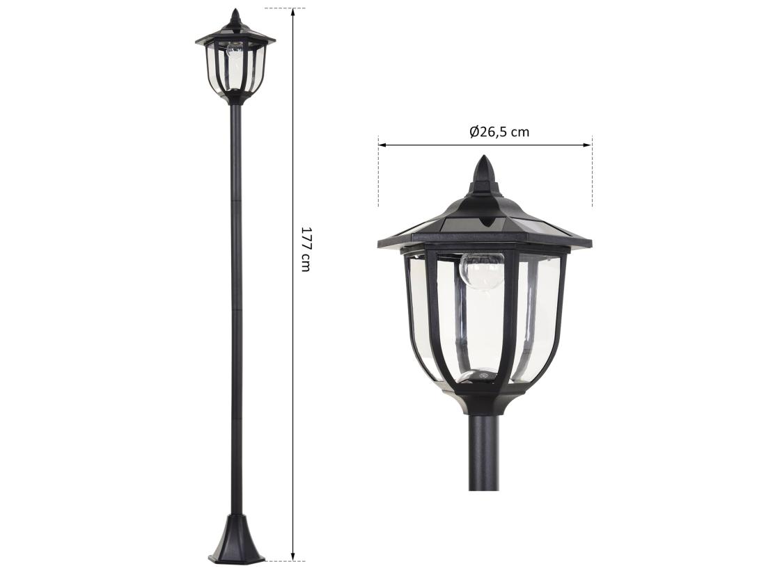 vente unique Outsunny Luminaire extérieur solaire lampadaire lanterne classique LED 60 Lm max. dim. 26L x 26l x 177H cm noir