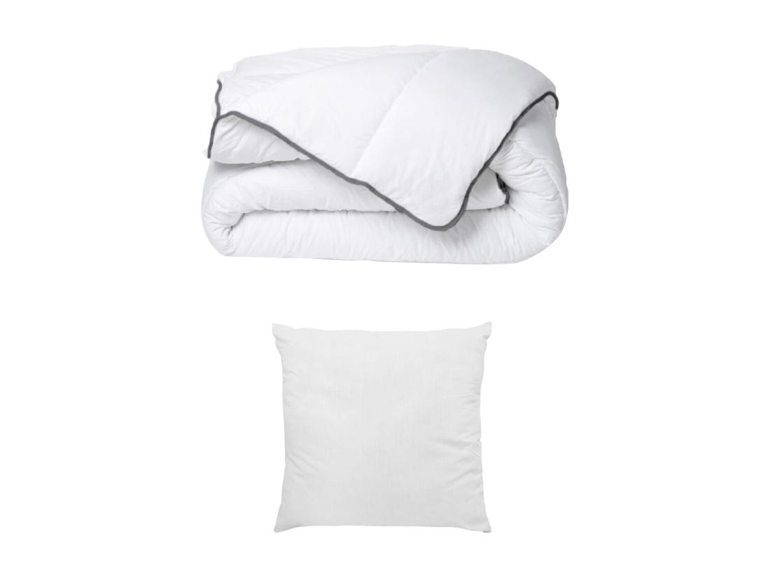 vente unique Pack Couette toucher soie 140 x 200 cm + 1 oreiller 60 x 60 cm - Blanc - BIESYA