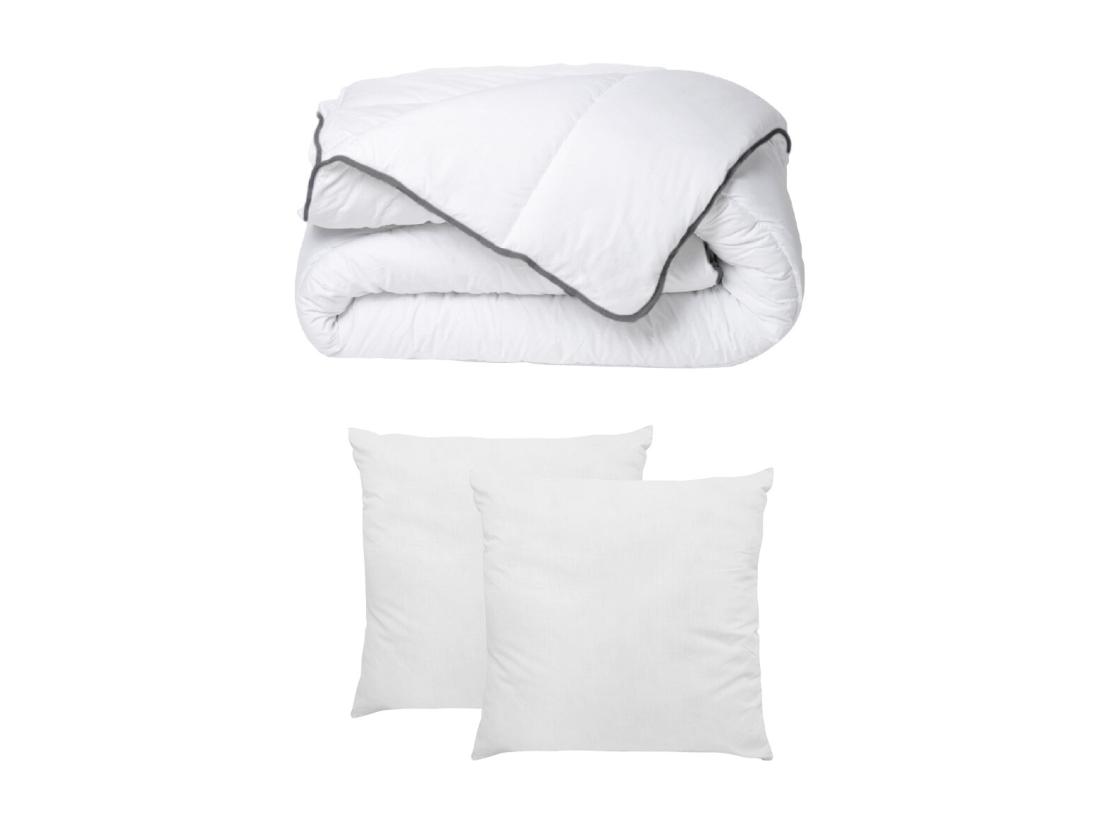 vente unique Pack Couette toucher soie 220 x 240 cm + 2 oreillers 60 x 60 cm - Blanc - BIESYA