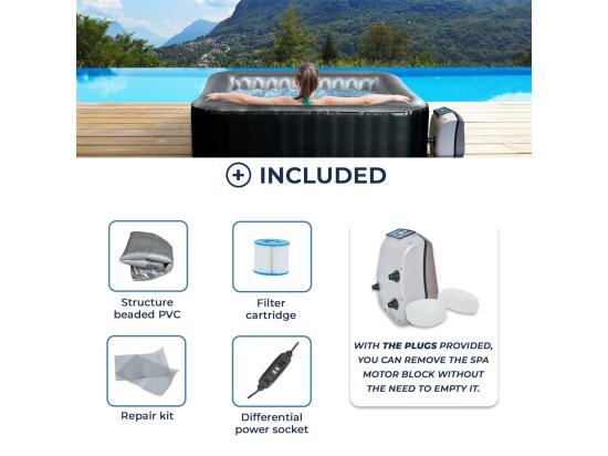 Vente Unique Pack Spa Gonflable Netspa Carré Bohemian 2 Places 158x158x70cm - Triple Fonction : Chauffage Filtration Massage - Vol 650L