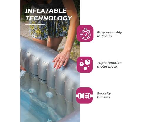 Vente Unique Pack Spa Gonflable Netspa Carré Bohemian 2 Places 158x158x70cm - Triple Fonction : Chauffage Filtration Massage - Vol 650L