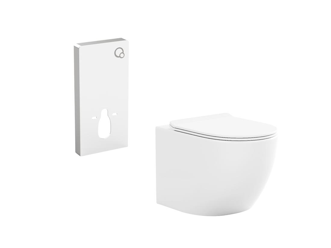 Vente Unique Pack WC Suspendu Avec Bâti-support Décoratif - Blanc Brillant - JAVOINE