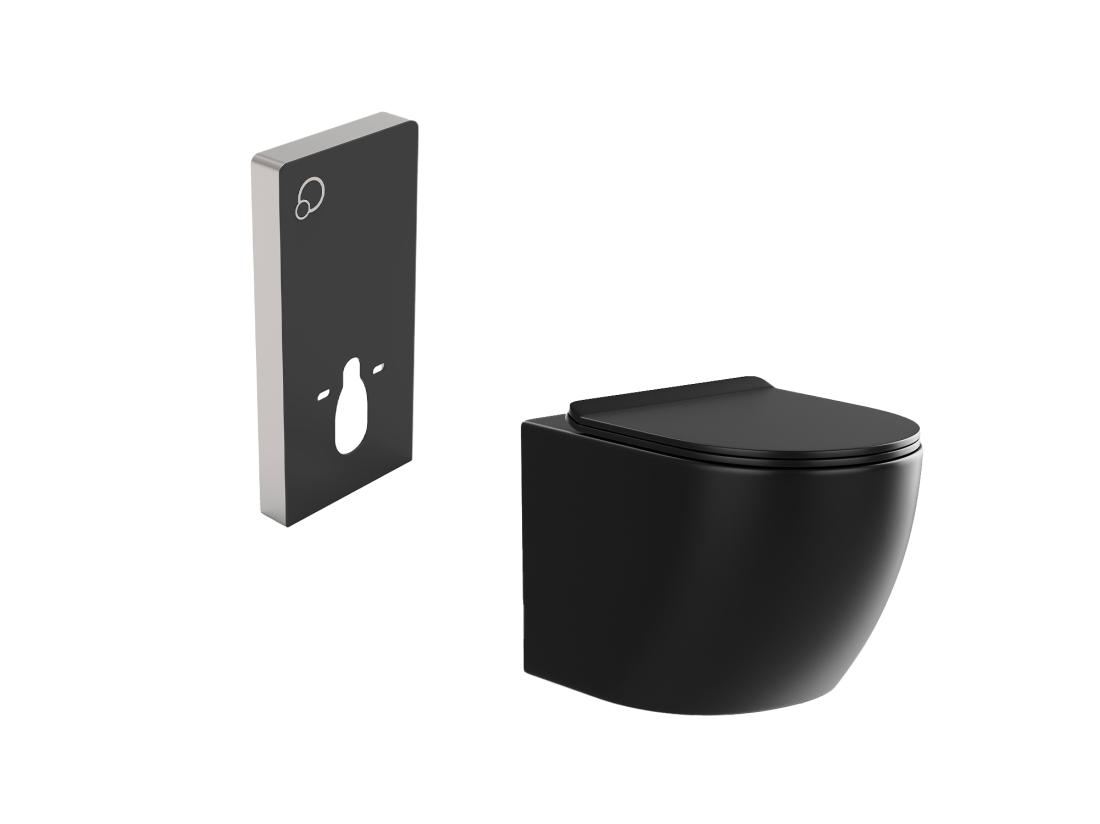 Vente Unique Pack WC Suspendu Avec Bâti-support Décoratif - Noir Mat - JAVOINE