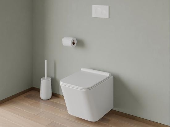 vente unique Pack WC suspendu blanc avec bâti-support et plaque de déclenchement blanche ronde - CLEMONA