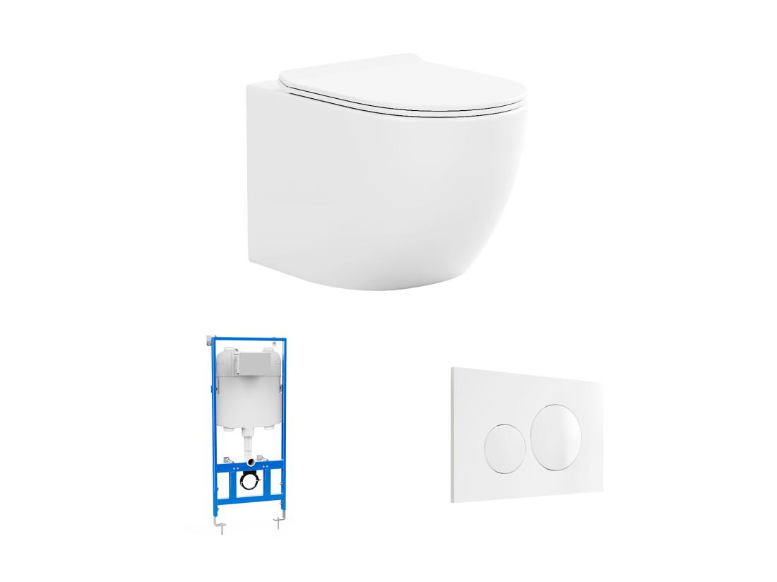 Vente Unique Pack WC Suspendu Blanc Brillant Avec Bâti-support Et Plaque De Déclenchement - JAVOINE
