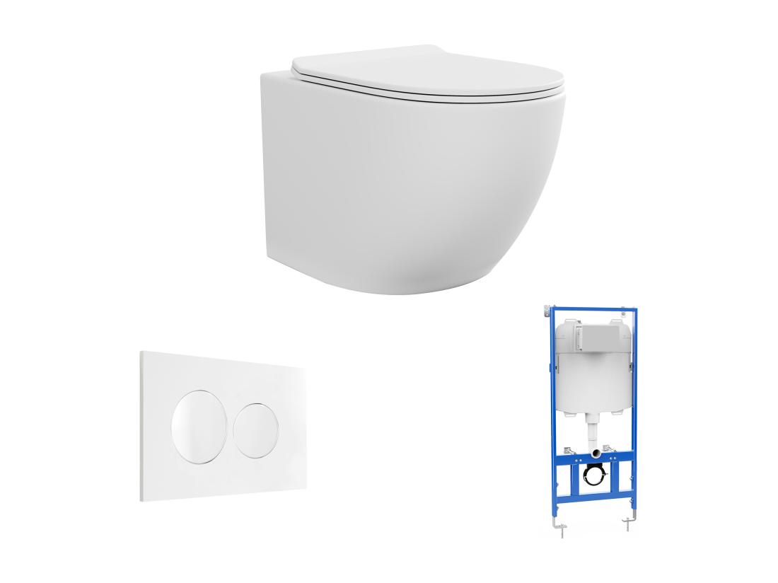 Vente Unique Pack WC Suspendu Blanc Mat Avec Bâti-support Et Plaque De Déclenchement - JAVOINE