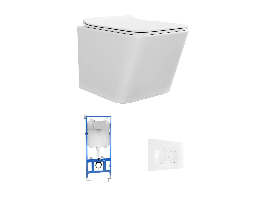 Vente Unique Pack WC Suspendu Blanc Mat Avec Bâti-support Et Plaque De Déclenchement Blanche - CLEMONA