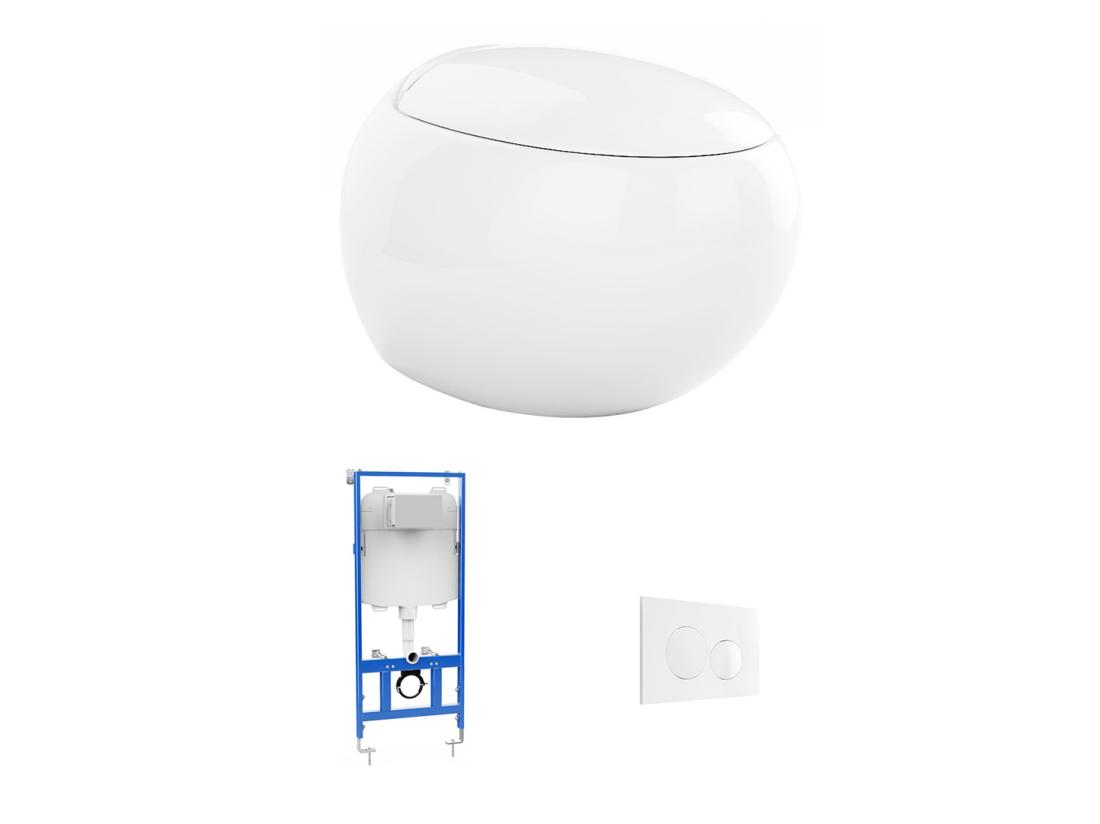 Vente Unique Pack WC Suspendu En Céramique Blanc Avec Bâti-support Et Plaque De Déclenchement - HURO II