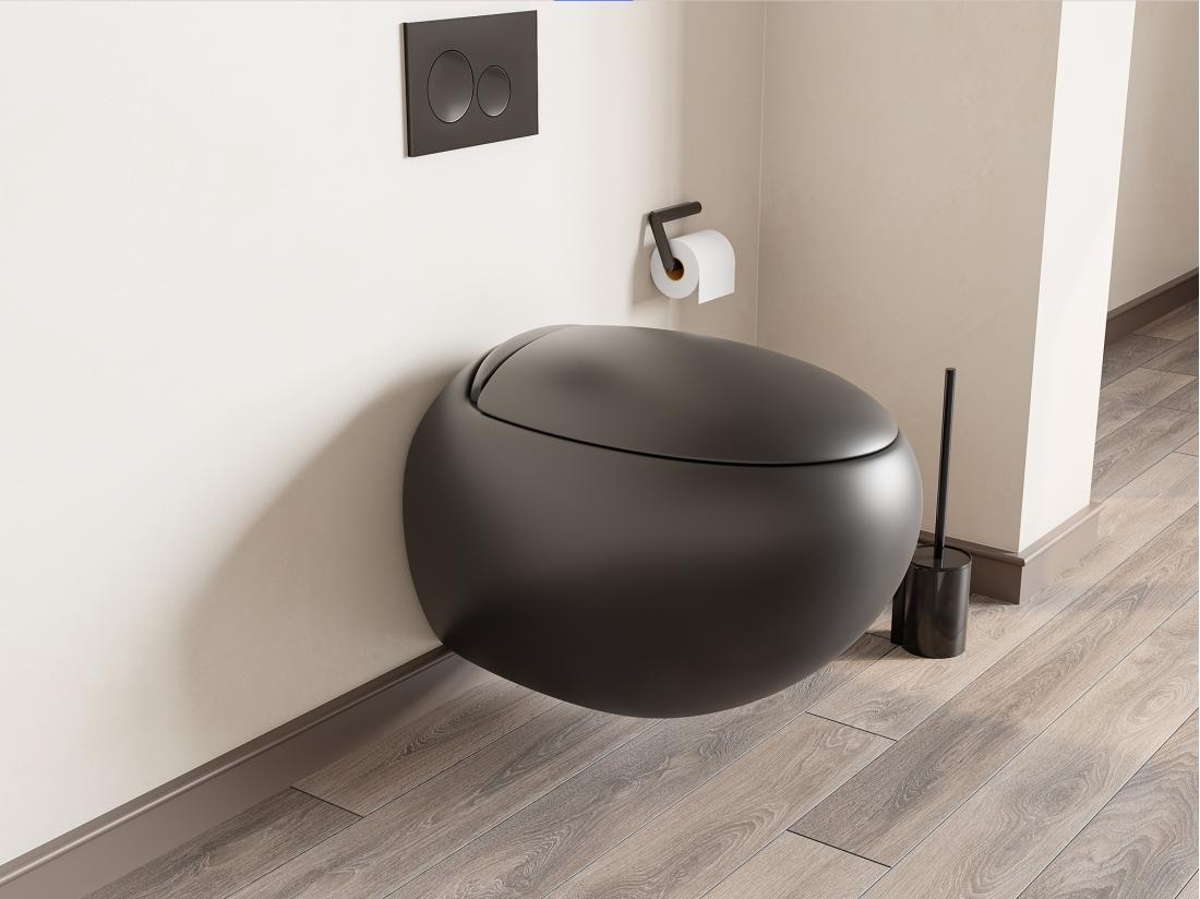 Vente Unique Pack WC Suspendu En Céramique Noir Mat Avec Bâti-support Et Plaque De Déclenchement - HURO II