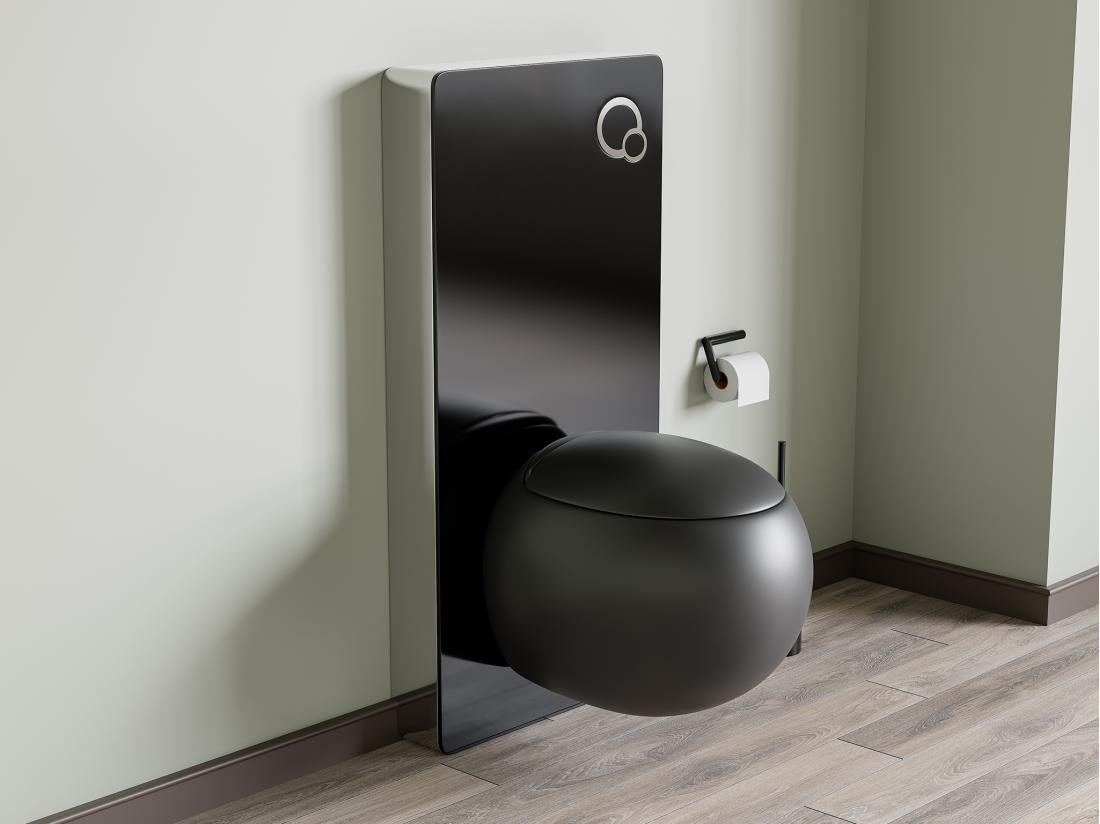 vente unique Pack WC suspendu en céramique noir mat avec bâti-support décoratif - HURO II