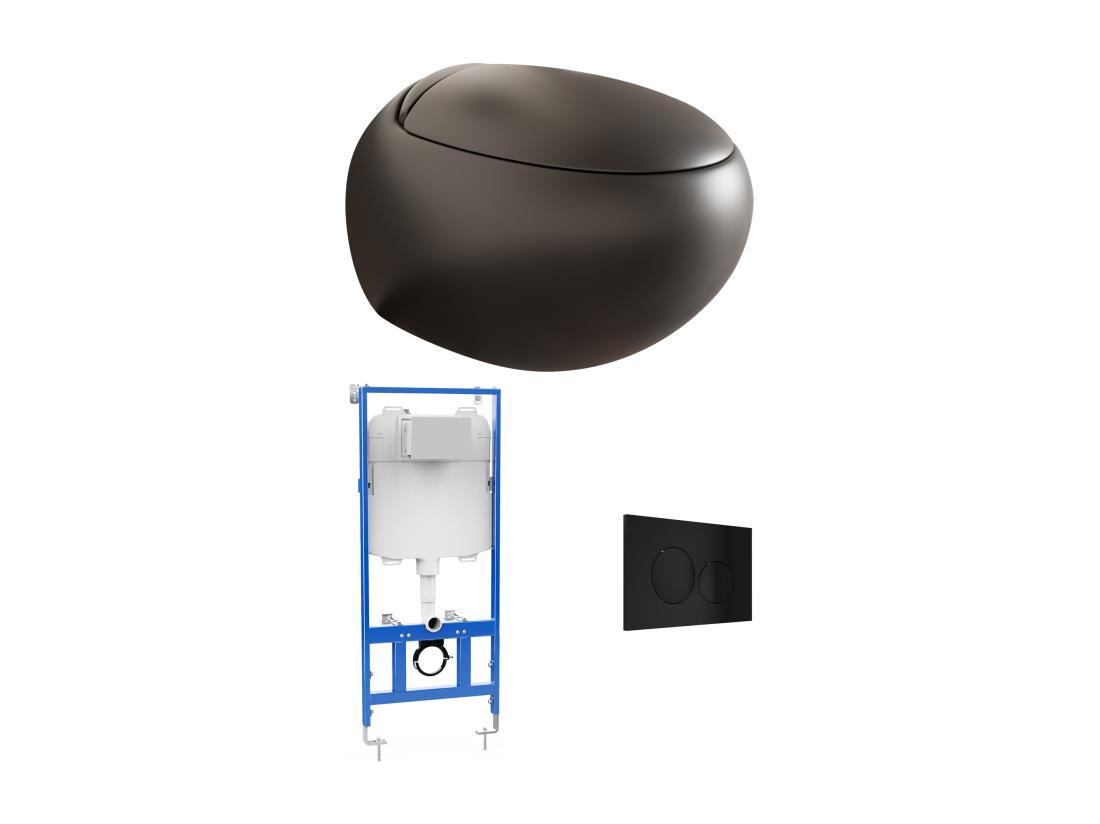 vente unique Pack WC suspendu en céramique noir mat avec bâti-support et plaque de déclenchement - HURO II