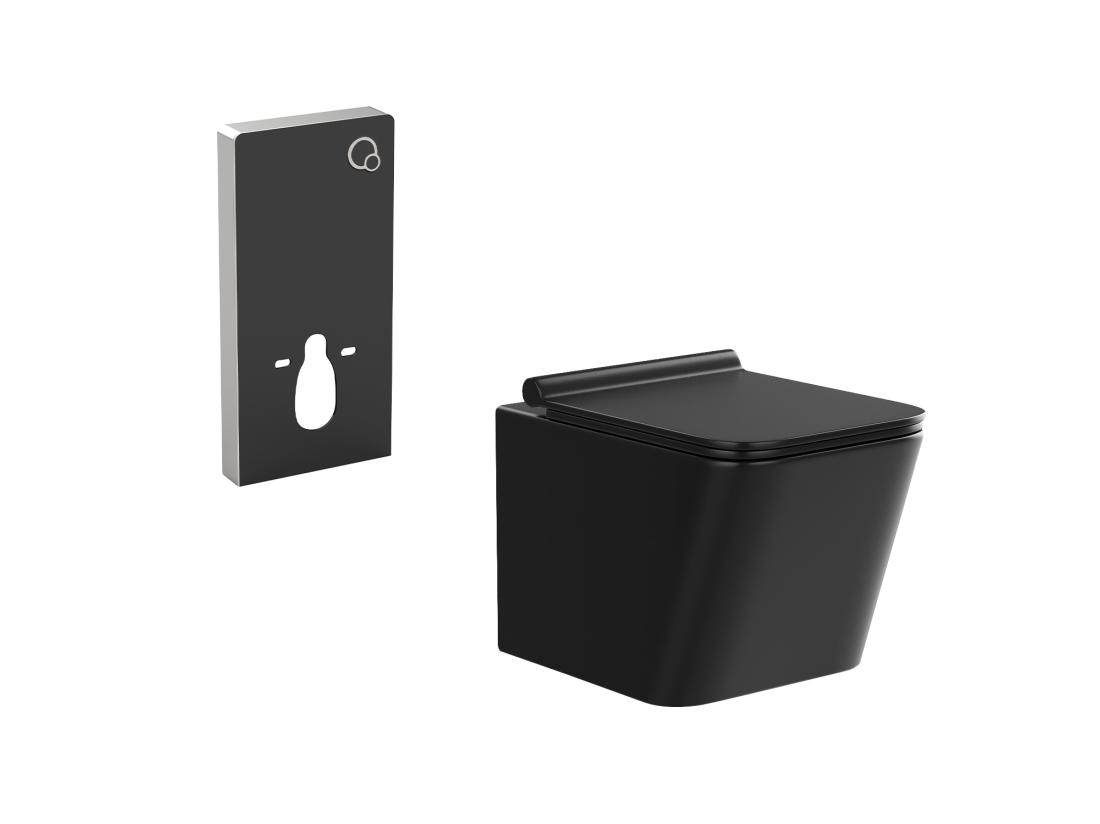Vente Unique Pack WC Suspendu Noir Mat Avec Bâti-support Décoratif - CLEMONA