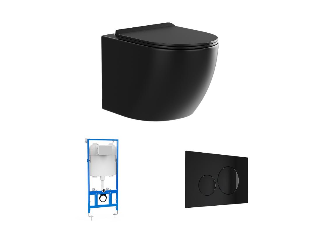 Vente Unique Pack WC Suspendu Noir Mat Avec Bâti-support Et Plaque De Déclenchement - JAVOINE