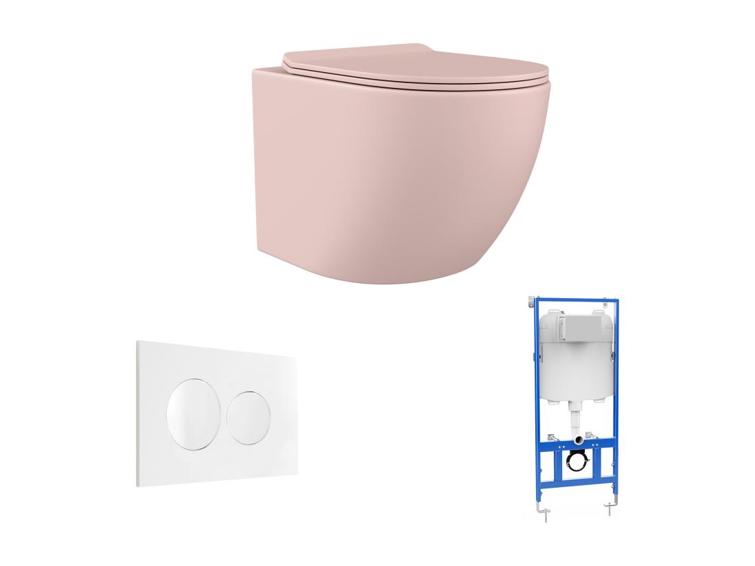 Vente Unique Pack WC Suspendu Rose Mat Avec Bâti-support Et Plaque De Déclenchement - JAVOINE