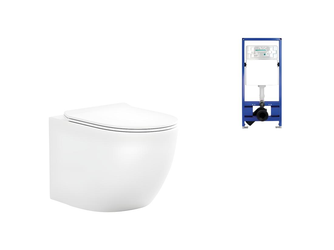 Vente Unique Pack WC Suspendu Sans Bride Blanc + Bâti-support - JAVOINE
