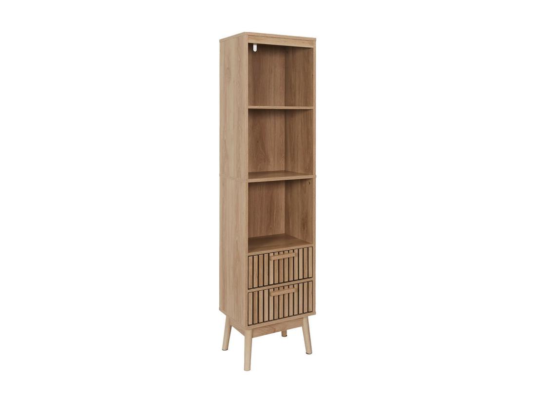 vente unique PAJAN - Rangement Colonne 3 Etagères 2 Tiroirs Effet Bois avec Tasseaux