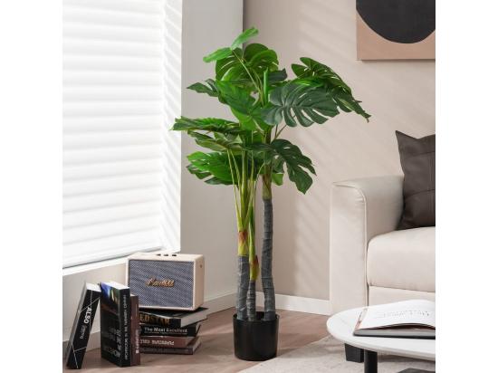 Vente Unique Palmier Artificiel Monstera Deliciosa 120CM Avec 20 Feuilles Fausse Plante Avec Pot En Ciment Et Mousse Réaliste Décoration Pour Maison Bureau Terrasse Vert