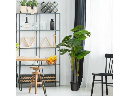 Vente Unique Palmier Artificiel Monstera Deliciosa 120CM Avec 20 Feuilles Fausse Plante Avec Pot En Ciment Et Mousse Réaliste Décoration Pour Maison Bureau Terrasse Vert