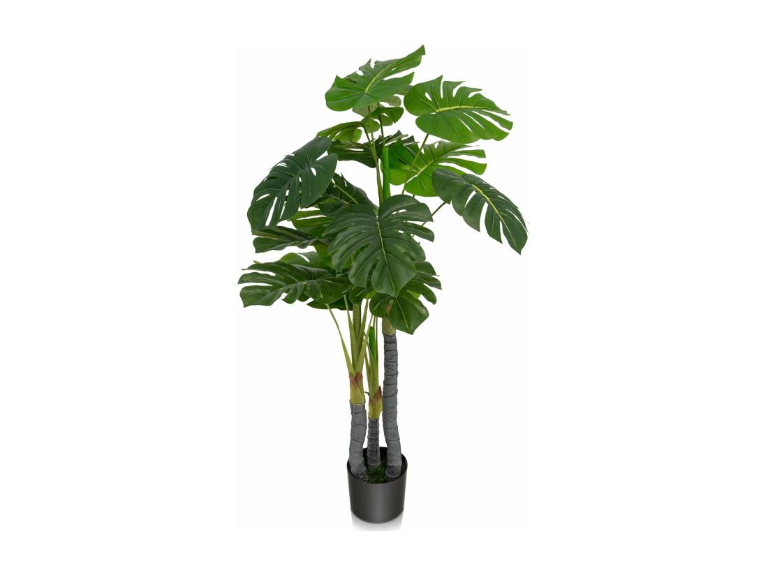 vente unique Palmier Artificiel Monstera Deliciosa 120CM avec 20 Feuilles Fausse Plante avec Pot en Ciment et Mousse Réaliste Décoration pour Maison Bureau Terrasse Vert