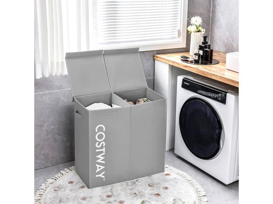 Vente Unique Panier à Linge 2 Compartiments 62 X 31 X 60 CM Gris