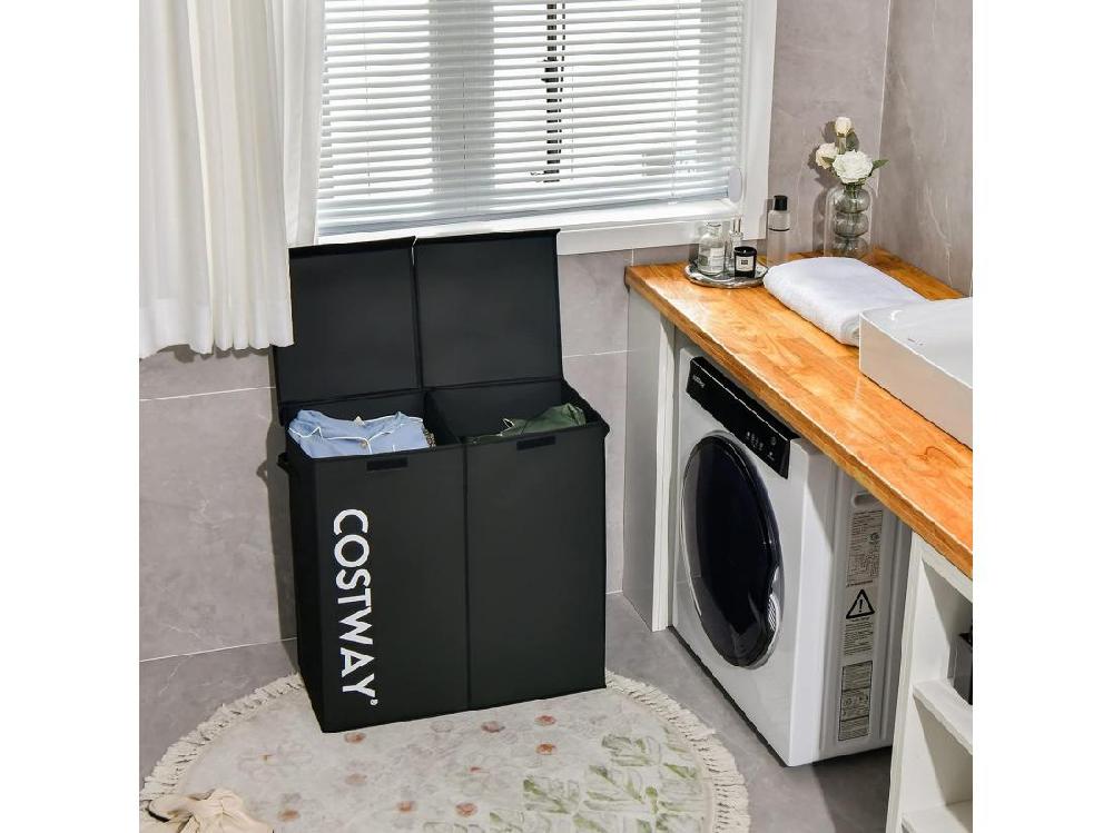 Vente Unique Panier à Linge 2 Compartiments Chambre 62 X 31 X 60 CM Noir