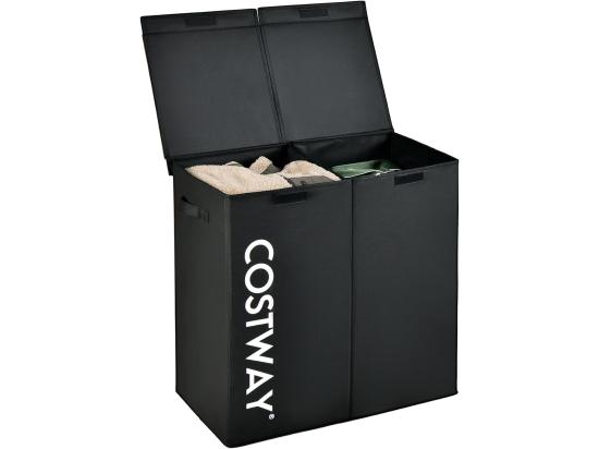 Vente Unique Panier à Linge 2 Compartiments Chambre 62 X 31 X 60 CM Noir