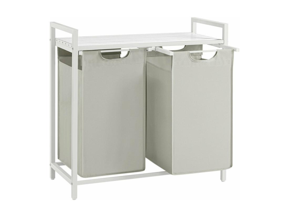 Vente Unique Panier à Linge 2 Compartiments Coulissants Gris Clair - L71 Cm