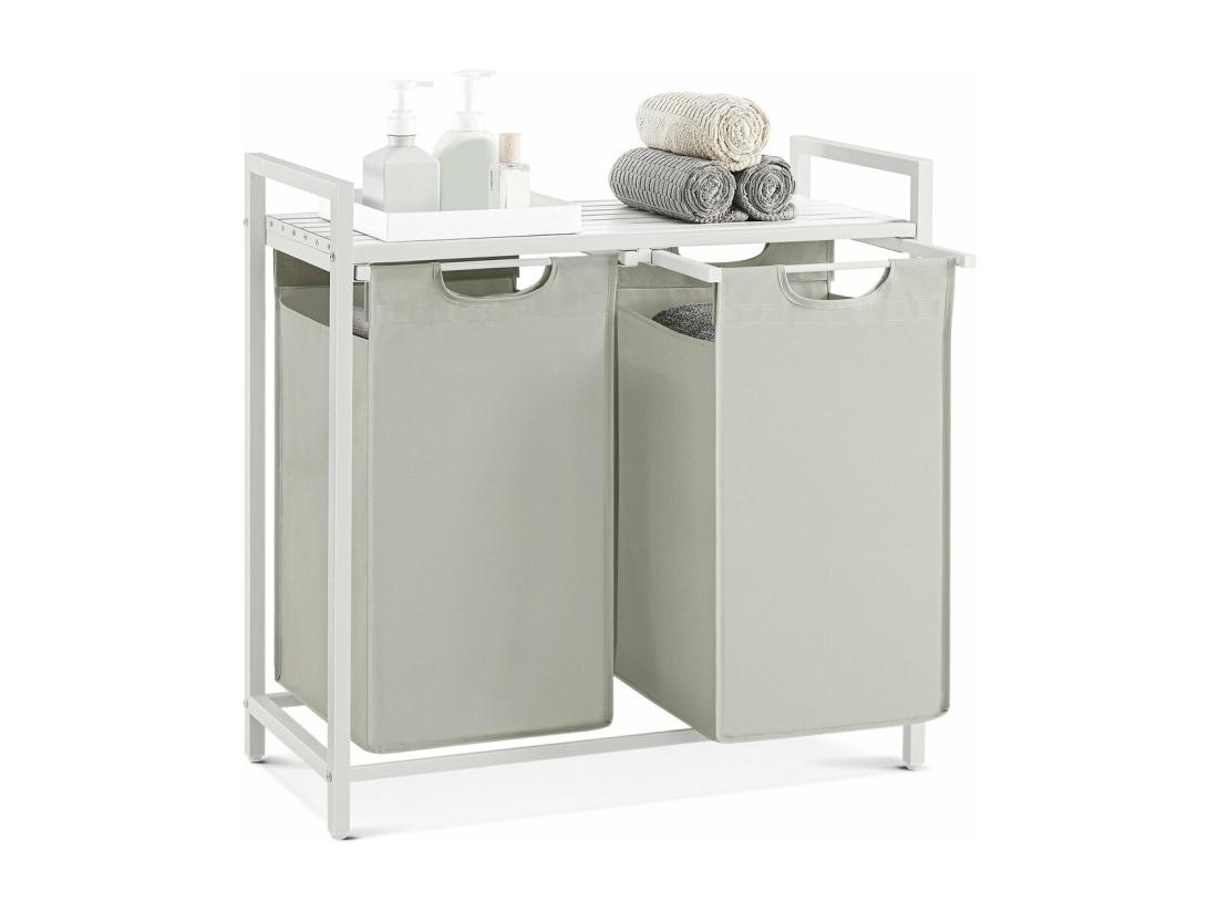 Vente Unique Panier à Linge 2 Compartiments Coulissants Gris Clair - L71 Cm