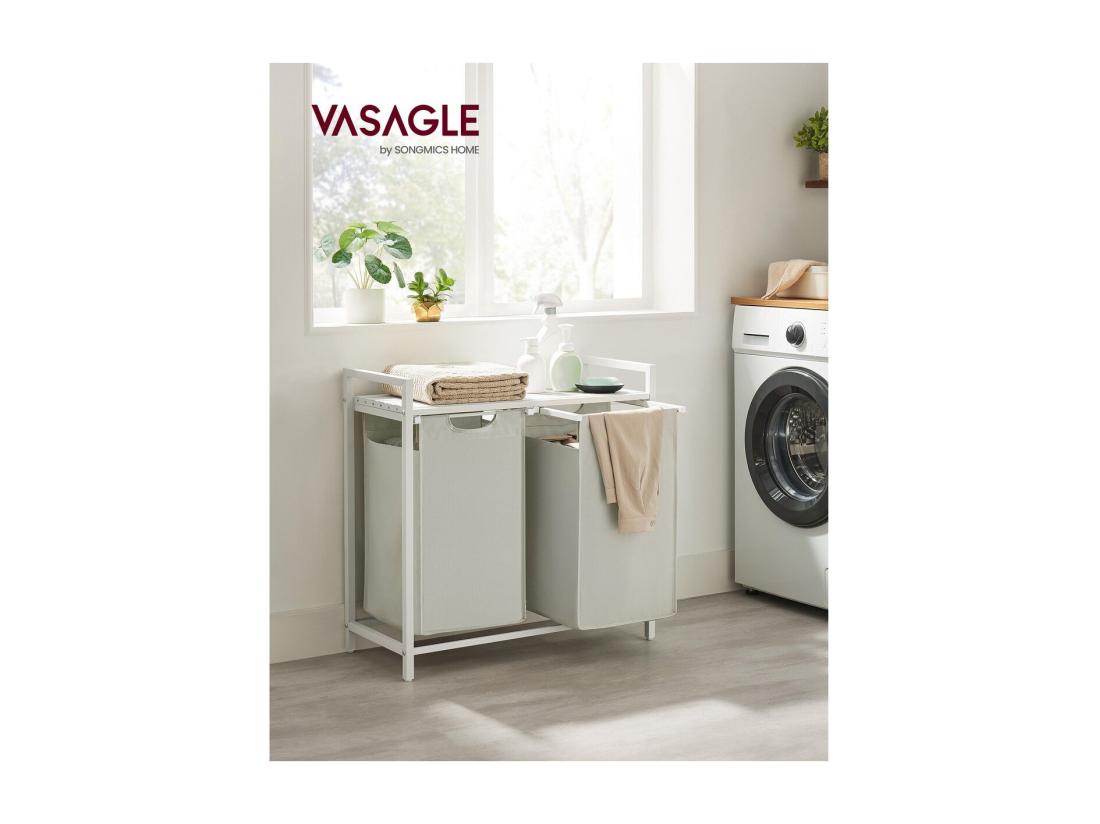Vente Unique Panier à Linge 2 Compartiments Coulissants Gris Clair - L71 Cm