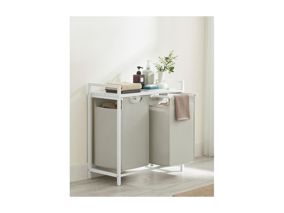 vente unique Panier à linge 2 compartiments coulissants gris clair - L71 cm