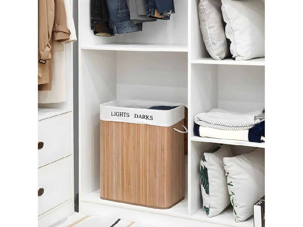 Vente Unique Panier à Linge 2 Compartiments En Bambou - 100L