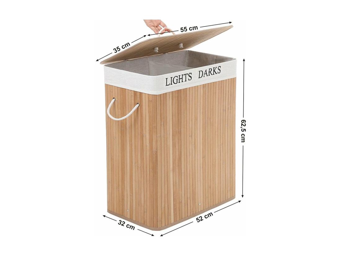 Vente Unique Panier à Linge 2 Compartiments En Bambou - 100L