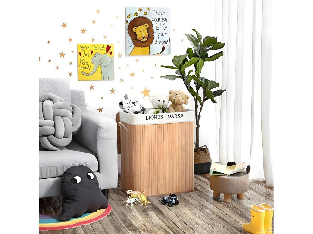 Vente Unique Panier à Linge 2 Compartiments En Bambou - 100L