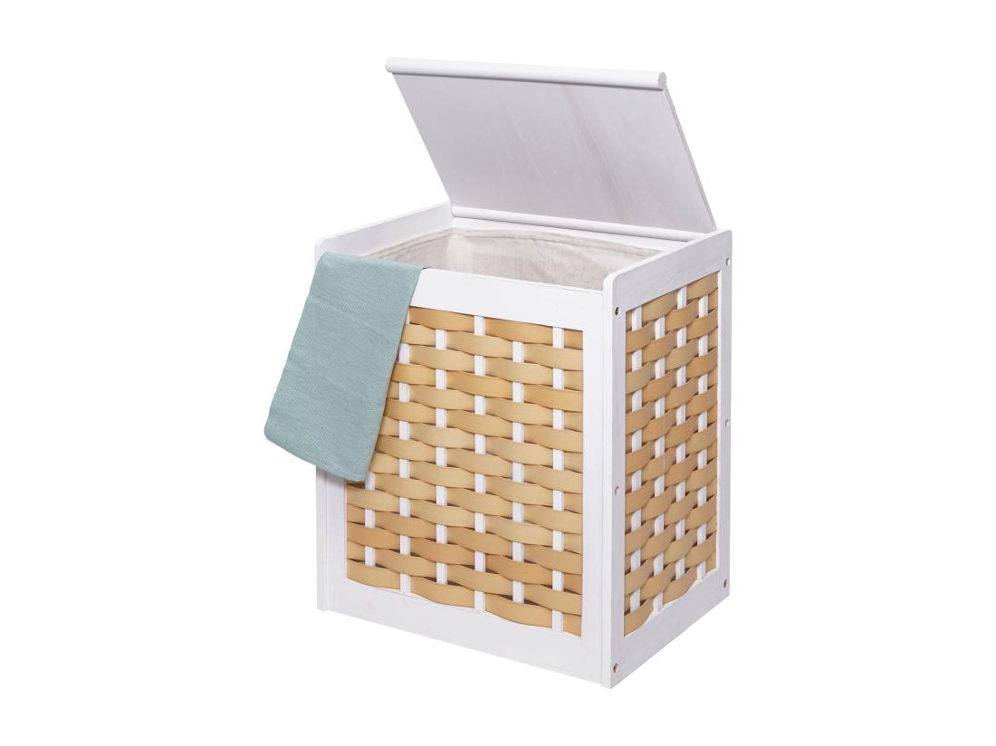 Vente Unique Panier à Linge Bac Bois Blanche 51 X 35 X 61 Cm 04_0003751