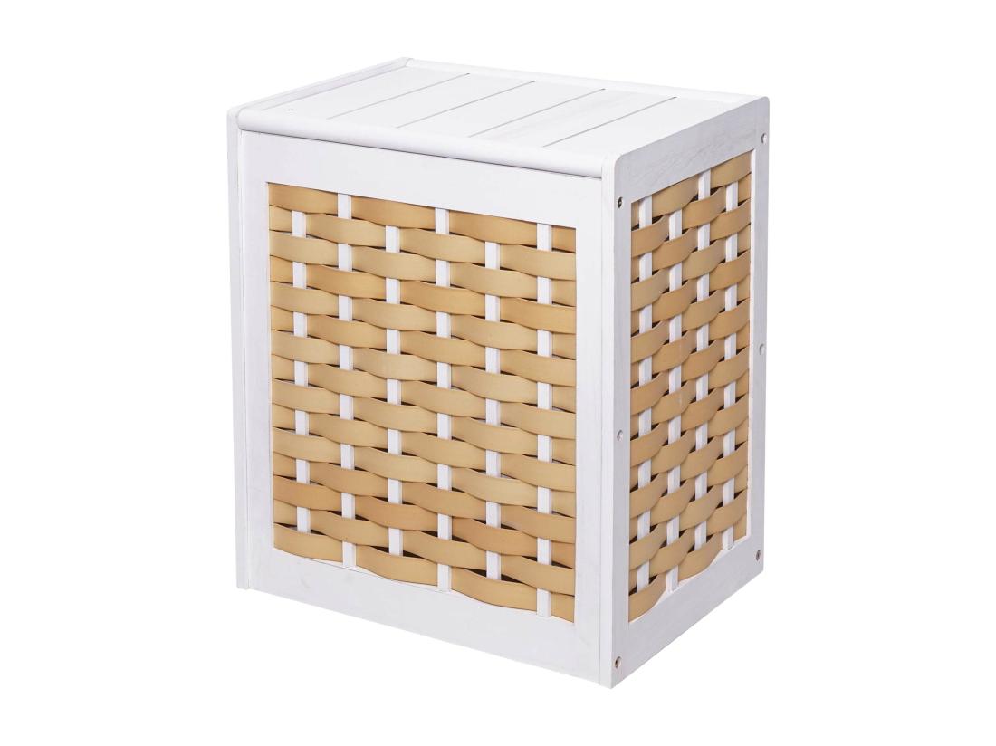 vente unique Panier à linge bac bois blanche 51 x 35 x 61 cm 04_0003751