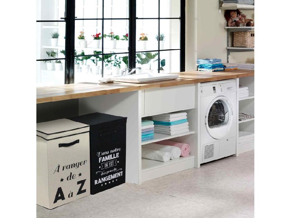 Vente Unique Panier à Linge Cartonnée Avec Couvercle 70L Beige A Ranger De A à Z