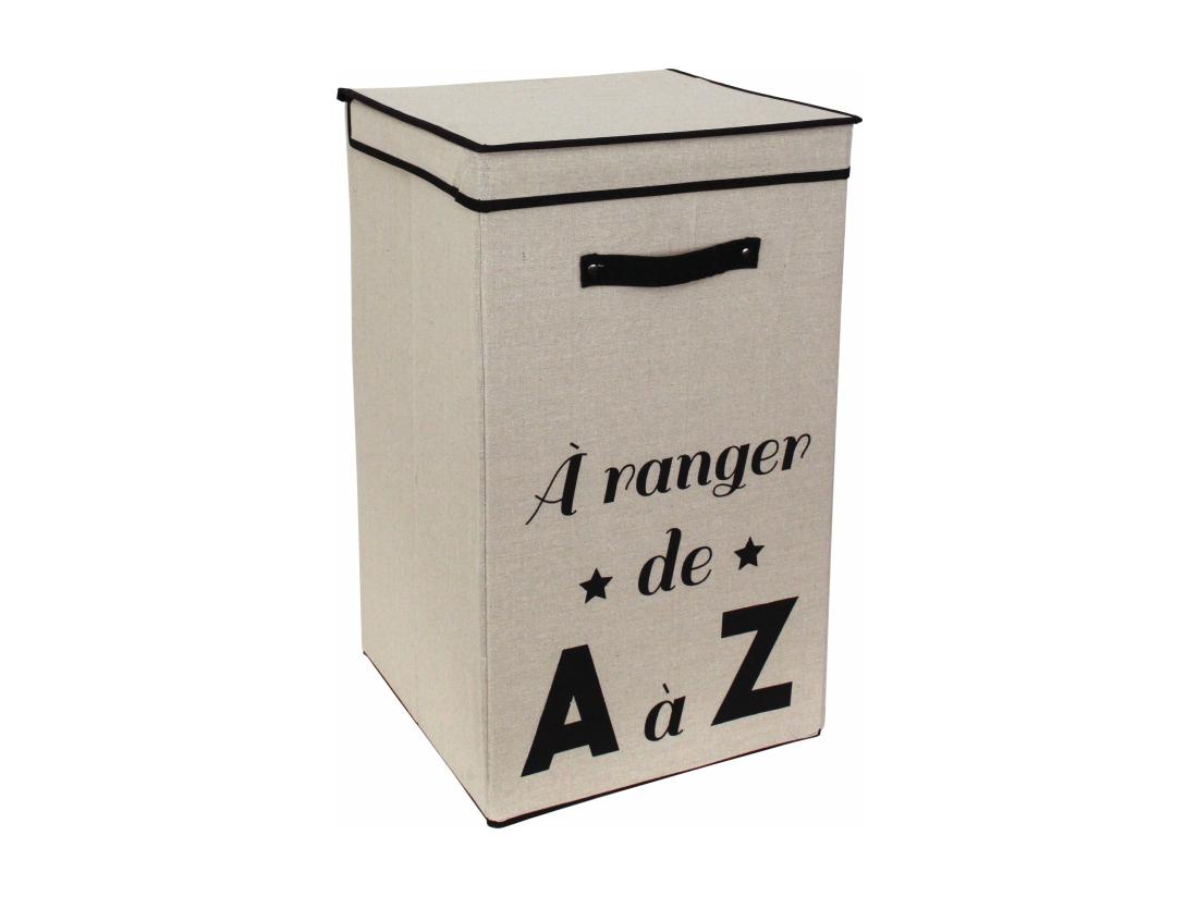 vente unique Panier à linge cartonnée avec couvercle 70L beige A ranger de A à Z