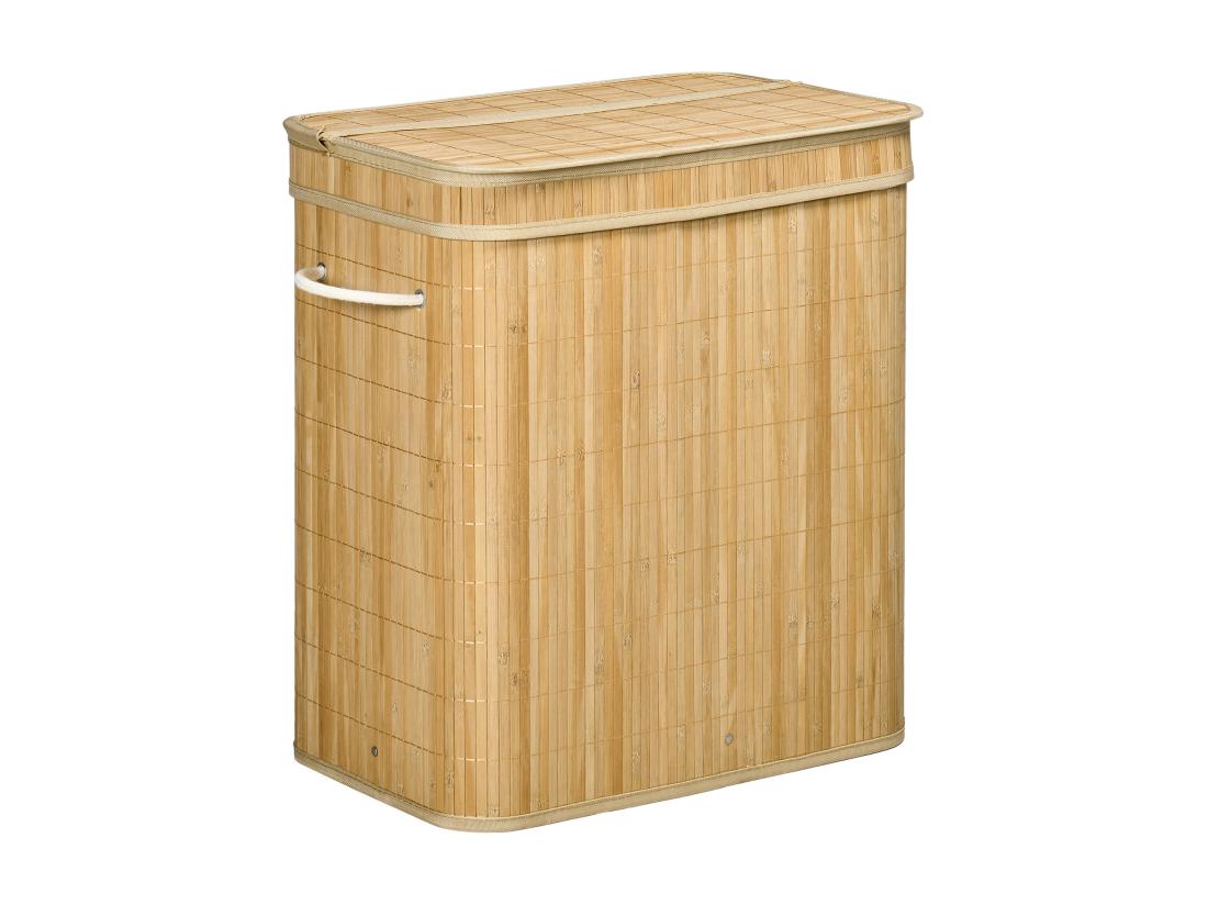 Vente Unique Panier à Linge Corbeille à Linge Bac à Linge 100 L 2 Compartiments Couvercle Sac Amovible 2 Poignées Tissu Bambou