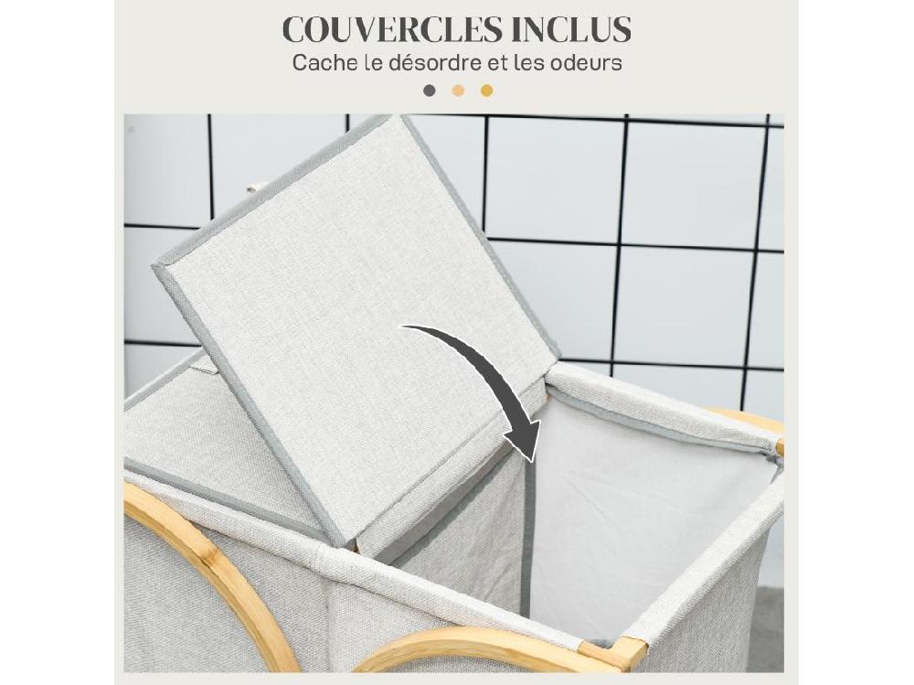 Vente Unique Panier à Linge Corbeille à Linge Bac Linge Sale 2 Paniers Bambou Polyester Gris