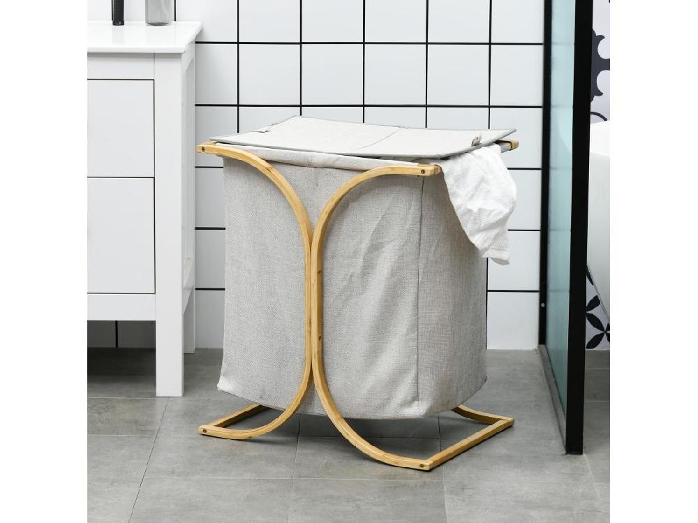 vente unique Panier à linge corbeille à linge bac linge sale 2 paniers bambou polyester gris