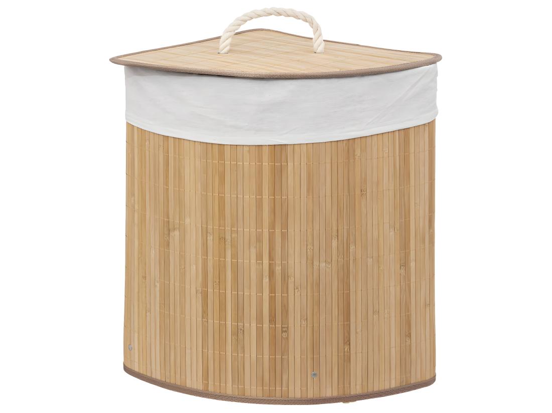 vente unique Panier à Linge d'angle 48L en Bambou L 35 x P 35 x H 50 cm