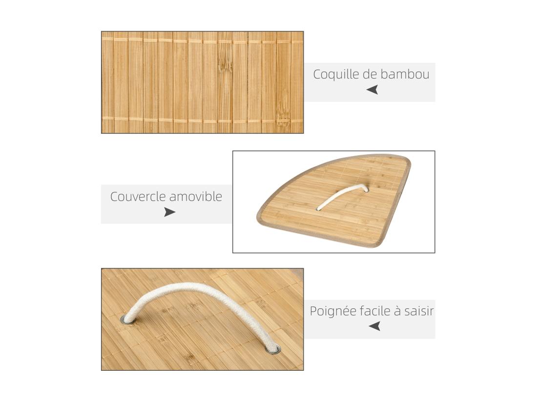 Vente Unique Panier à Linge D'angle Corbeille à Linge Bac à Linge 55 L Couvercle Sac Amovible Poignée Bambou Tissu