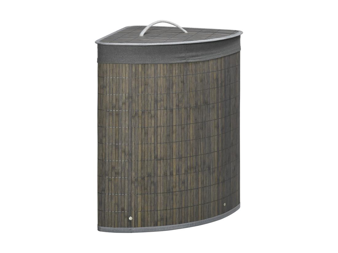 Vente Unique Panier à Linge D'angle Corbeille à Linge Bac à Linge 55 L Couvercle Sac Amovible Poignée Bambou Tissu Gris